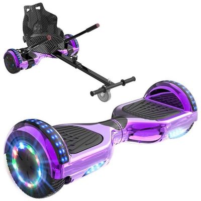 RCB Hoverboard + Kart 2-i-1 6,5 tum Bluetooth och LED – Justerbar kart – lila/svart – perfekt present till barn