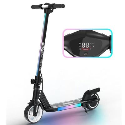 RCB R12 Elektrisk Sparkcykel Barn Fällbar - Digital Skärm - Färgade Neonljus - Superpresent Svart
