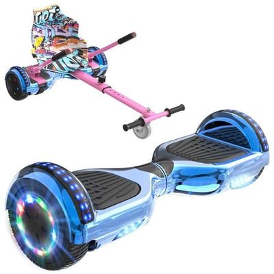 RCB Hoverboard + Kart 2-i-1 6,5 tum Bluetooth och LED – Justerbar kart – blå/rosa – perfekt present till barn