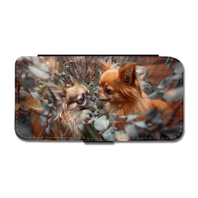 Til Samsung Galaxy A57: Long-haired Chihuahua Hunde, flipdeksel med unikt motiv, mobiletui med stativfunksjon