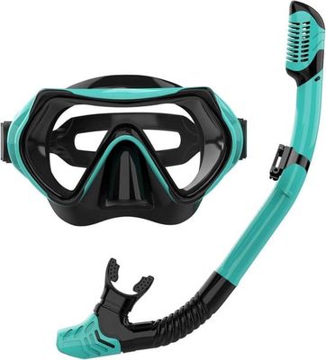 Voksen snorkelmaskesæt, 180° panoramisk hærdet glas anti-dug dykkermaske og tør snorkeludstyrssæt til mænd og kvinder (grøn)
