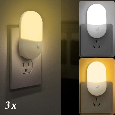 3-pack LED-nattlampor, plug-in, lämpliga för baby- och barnrum, vit och varmvit.