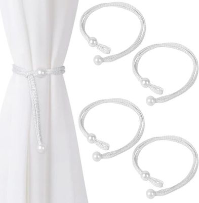 En uppsättning med 20 gardinomtag, pärlband, tillverkade av polyester, för inredning (benvit).
