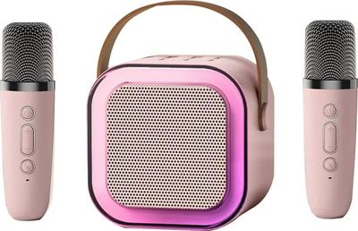 Bluetooth karaoke mikrofoner til børn og voksne, med Bluetooth højttaler, RGB belysning, pc'er, mobiltelefoner, tablets, tv'er, andre enheder, 1 par i pink