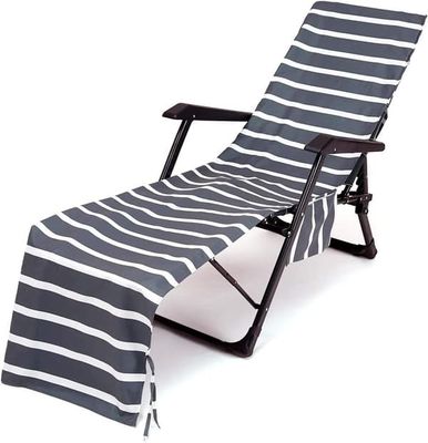 Strandstolshåndklæde liggestolsbetræk, poolstolbetræk med lommer, mikrofiber letvægts havestol, terrasse liggestolsbetræk, solbadningsferie (grå)