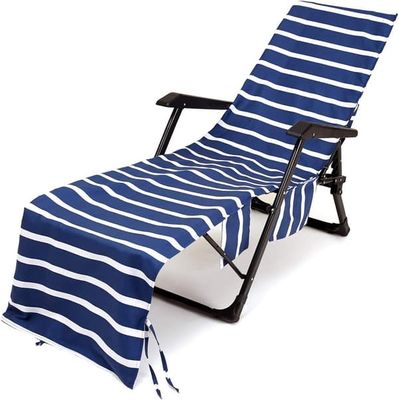 Strandstolshåndklæde liggestolsbetræk, poolstolbetræk med lommer, mikrofiber letvægts havestol, terrasse liggestolsbetræk, solbadningsferie (blå)