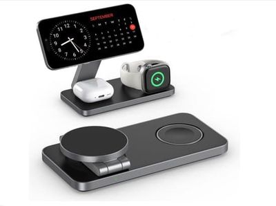 Ladestation egnet til iPhone 17, 16, 15, 14, 13, 12 Pro/Max/Plus, egnet til Apple Watch 9, 8, 7, 6, 5, 4, 3, 2, egnet til AirPods