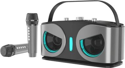 Karaokemaskine med 2 mikrofoner, bærbart karaokesystem, DJ-lys, til hjemme-/udendørsfester, Bluetooth-højttaler med trådløs mikrofon.