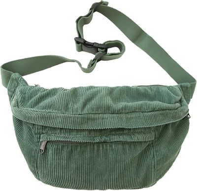 Crossbody taske, stor kapacitet fløjlsbukser lærredstaske - grøn