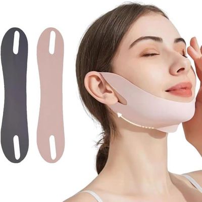 Återanvändbar V-formad ansiktsmask, 2-pack, eliminerar slapp hud, stramar upp och lyfter, anti-rynk och slankar ansiktet.