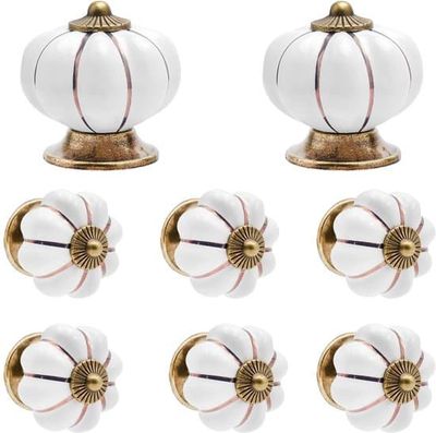 8 Keramiska Pumpa Möbelhandtag - Vintage Lådhandtag i Vitt