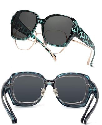 Clip-on solbriller til brillebrugere - Clip-on solbriller - UV-beskyttelse, ultralette - Unisex - Rammebredde 145 mm - Blå