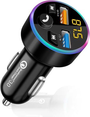 Bil FM-sender - Bluetooth-adapter - Musikstreaming - Dobbelt USB hurtigopladning - 12V/24V - Sort
