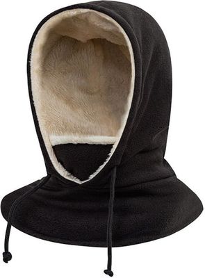 Balaclava til mænd og kvinder, multifunktionel vindtæt, varm fleece, justerbar, med halsvarmer, udendørs maske, til cykling/vandring, 28*44cm, Sort