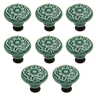 Vintage keramiska lådhandtag - möbelknoppar - skruvar ingår - lämpliga för sminkbord - 8-delat set - stil A