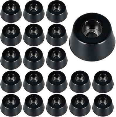 Et sæt med 20 lydabsorberende gummifødder med skridsikre gummibelægninger af metal, velegnet til døre, skærebrætter og stoleben (15x12x8mm, sort).