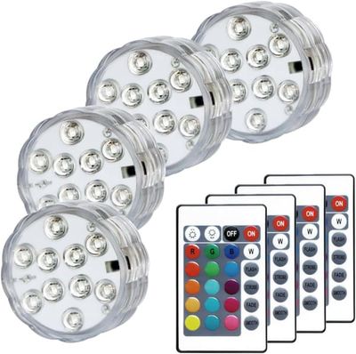 4-pak batteridrevne nedsænkelige RGB LED poollys med fjernbetjening