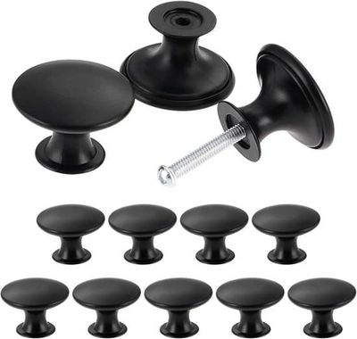 12 vintage-inspirerade skåpsknoppar, kökshandtag i antik stil, runda, 30 mm, svarta.
