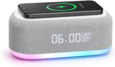Seks-i-én digital radiovækkeur med 15W trådløs opladningsdock og Bluetooth-højttaler