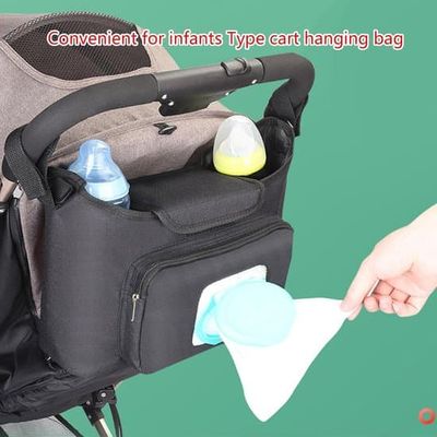 Barnevogns Organizer Buggy Taske 31x10x22cm med Vådserviet Dispenser Pusletaske Universal Pasform Sort