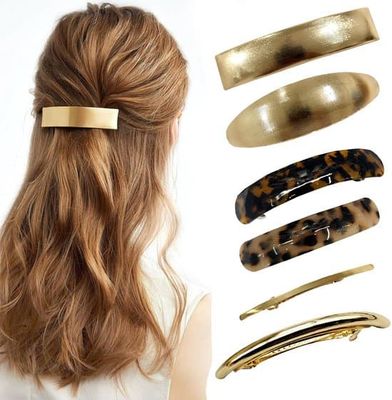 6-delars set med 7,5 cm guld vintage metall hårklämmor