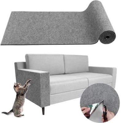 Kradsemåtte til katte - 40 x 200 cm - Selvklæbende - Filtmateriale - Lysegrå