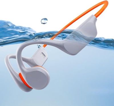 Benledningshörlurar, IPX8 Vattentäta för Simning, 32GB Minne, Bluetooth 5.3 Öppen, Mikrofon (Orange)