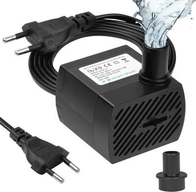 Minivattenpump 350 L/h, 5 W - Ultratyst akvariepump, liten fontänpump med 1,4 m sladd och 2 munstycken för akvarier, dammar och trädgårdsstatyer