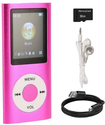 Bluetooth MP3-afspiller med 32 GB SD-kort, 1,8-tommer LCD, FM-radio og stemmeoptager (Pink)