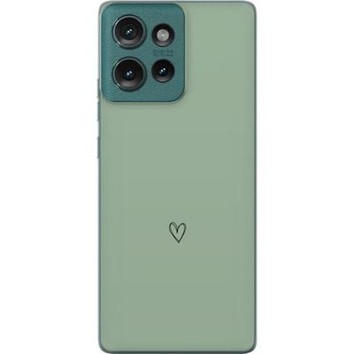 Kompatibelt Mobildeksel til Motorola Edge 50 Enkelt svart linjetegnet hjerte på ensfarget myk grønn bakgrunn med et minimalistisk uttrykk
