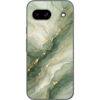 Kompatibelt Mobildeksel til Google Pixel 8a Grønn marmorinspirert design med flytende steinstruktur, lyse partier og elegante gullfargede årer