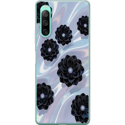Kompatibel Mobilcover til Sony Xperia 10 IV Midnatblomst sorte blomster på skinnende baggrund elegant luksuriøst blomsterdesign i mørke toner