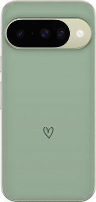 Kompatibel Mobilcover til Google Pixel 10 Enkelt sort stregtegnet hjerte på ensfarvet, blød grøn baggrund med minimalistisk udtryk