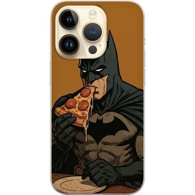 Kompatibelt Mobildeksel til Apple iPhone 14 Pro Mørk tegnet helt som spiser pizza i humoristisk kontrast