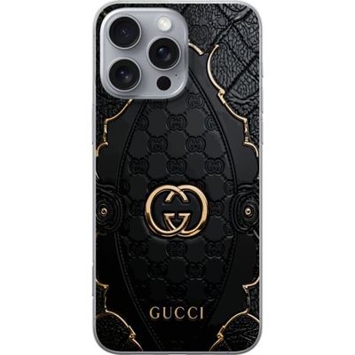 Kompatibelt Mobildeksel til Apple iPhone 16 Pro Max Elegant svart monogrammønster med vattert design og gullfargede detaljer