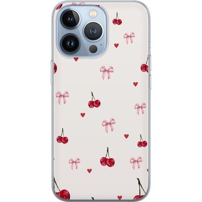Kompatibelt Mobildeksel til Apple iPhone 13 Pro Kirsebærhjerter og bånd med kirsebærpink sløyfer og hjerter i sjarmerende og søtt design