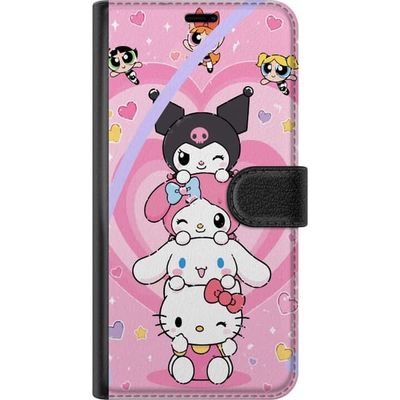 Kompatibelt Lommeboketui til Samsung Galaxy A16 5G Fargerike kawaii-figurer med hjerter og myk rosa bakgrunn i lekent design