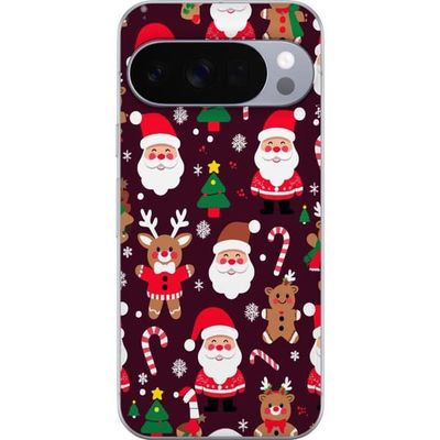 Kompatibelt Mobildeksel til Google Pixel 10 Pro Merry Squad julemønster med nisser, reinsdyr og pepperkaker søtt vinterdesign i tegneseriestil