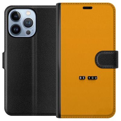 Kompatibelt Lommeboketui til Apple iPhone 13 Pro Oransje tekstmotiv med Be You i svarte bokstavsperler og minimalistisk grafisk design