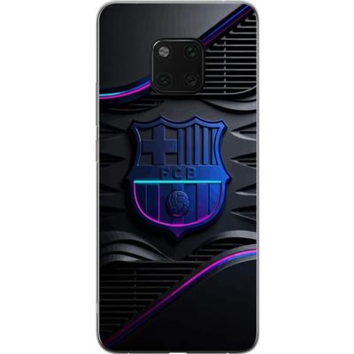 Kompatibelt Mobildeksel til Huawei Mate 20 Pro FC Barcelonas emblem i neonblått og rosa med futuristisk metallfølelse