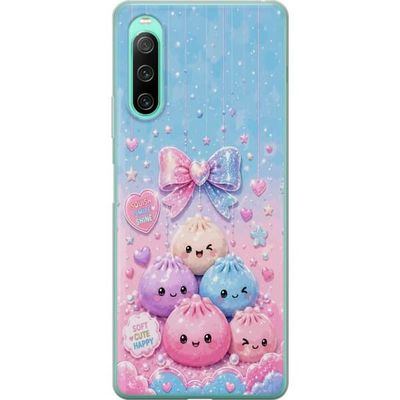 Kompatibel Mobilcover til Sony Xperia 10 IV Glimtende dumpling-figurer med smilende ansigter, sløjfer, hjerter og stjerner i pastelrosa farvetoner