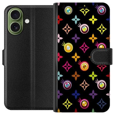 Kompatibelt Lommeboketui til Apple iPhone 17 Fargerikt mønster med geometriske symboler og øyne på svart bakgrunn, pop art-design