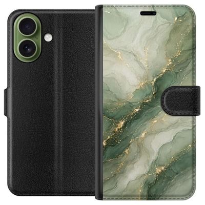Kompatibelt Lommeboketui til Apple iPhone 17 Grønn marmor-inspirert design med flytende steinstruktur, lyse partier og elegante gullfargede årer