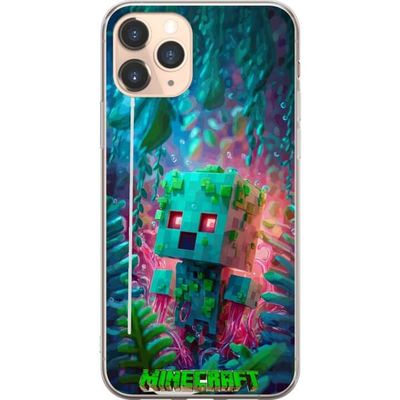 Kompatibelt Mobildeksel til Apple iPhone 11 Pro Kubisk turkis figur med grønne detaljer omgitt av rosa organiske former, planter og svevende bobler