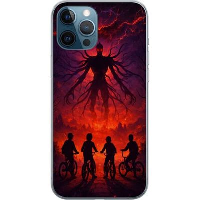 Kompatibelt Mobildeksel til Apple iPhone 12 Pro Mørk fantasyillustrasjon inspirert av Stranger Things med overnaturlig vesen, lyn og syklende barn i