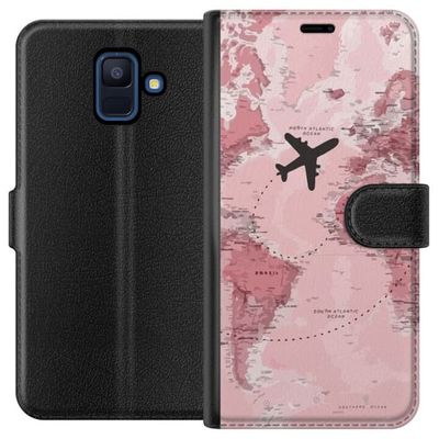 Kompatibelt Lommeboketui til Samsung Galaxy A6 (2018) Reise fly pink verdenskart