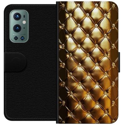 Kompatibelt Lommeboketui til OnePlus 9 Pro Geometrisk diamantmønster i gull med skinnende dekorative detaljer