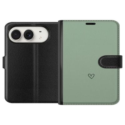 Kompatibelt Lommeboketui til Apple iPhone Duo Enkelt svart linjetegnet hjerte på ensfarget myk grønn bakgrunn med et minimalistisk uttrykk