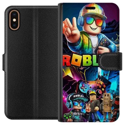 Kompatibelt Lommeboketui til Apple iPhone XS Roblox spilldesign med avatar spillkontrollere og fargerike effekter, perfekt motiv for barn og spillere