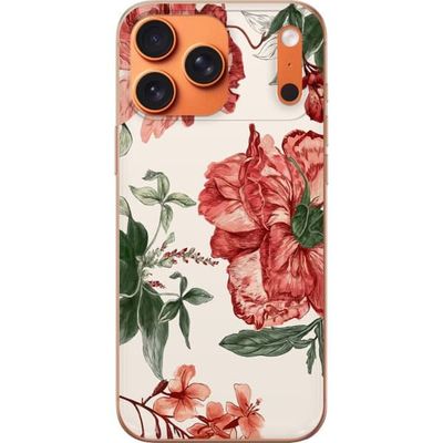 Kompatibelt Mobildeksel til Apple iPhone 17 Pro Max Røde blomster botanisk motiv med grønne blader elegant stil for de som liker naturens farger